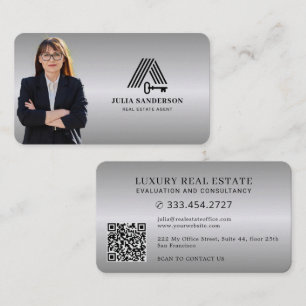 Cartão De Visita Agente imobiliário foto QR falso metálico prateado