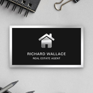 Cartão De Visita Agente Imobiliário Logotipo Casa Folha de Prata Pr