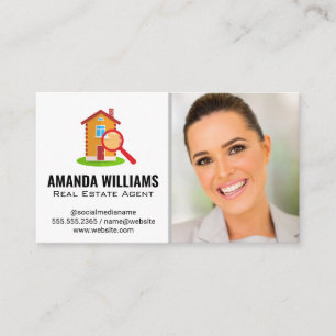 Cartão De Visita Agente imobiliário   Logotipo de pesquisa em casa