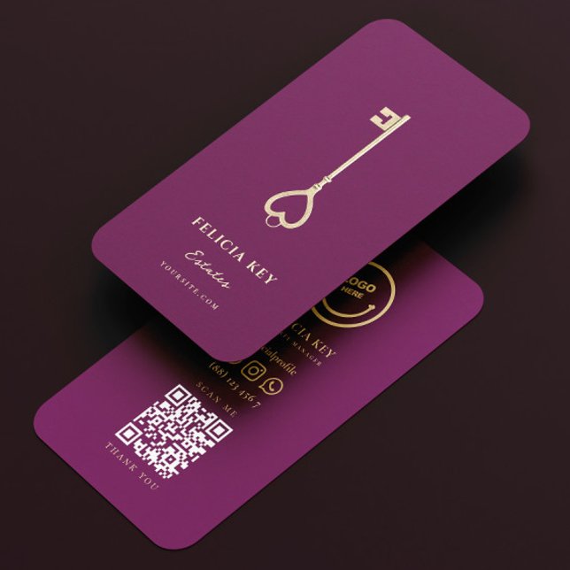 Cartão De Visita Agente Imobiliário Moderno Agente Luxury Roxo (Elegant Modern Realtor Real Estate Agent Luxury Purple Business Card
)