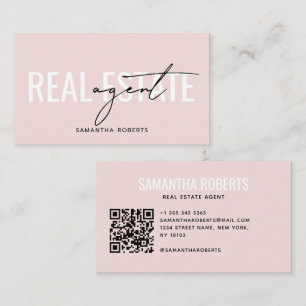 Cartão De Visita Agente imobiliário moderno Código QR rosa discreto