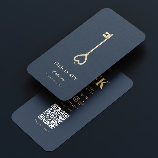 Cartão De Visita Agente Imobiliário Moderno Elegante Agente Imobili (Elegant Modern Realtor Real Estate Agent Dark Blue Business Card
)