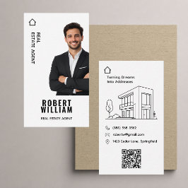 Cartão De Visita Agente Imobiliário Moderno QR Foto Branco