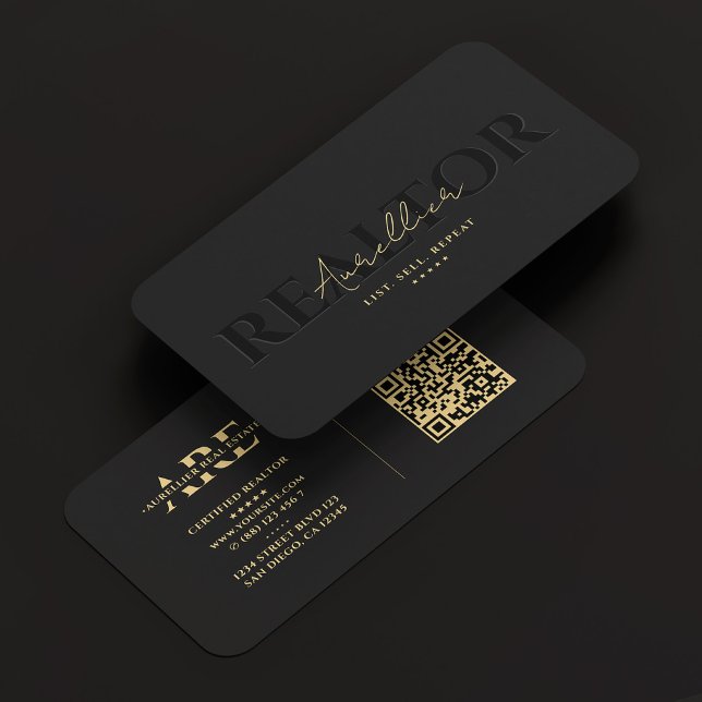 Cartão De Visita Agente Imobiliário Preto do Realtor Monograma Mode (Realtor Black Real Estate Agent Monogram Modern Business Card
)