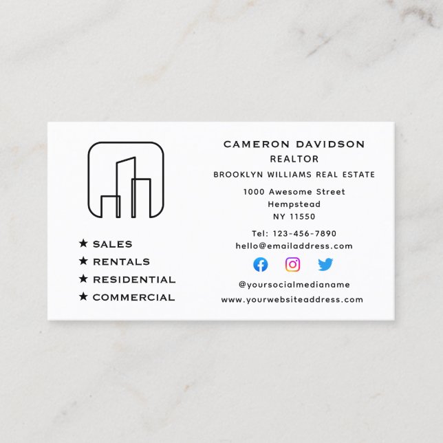 Cartão De Visita Agente imobiliário Realtor Novas Mídias Sociais Do (Frente)