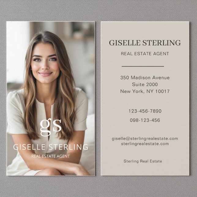 Cartão De Visita Agente Imobiliário Taupe Beige Photo Professional (Criador carregado)