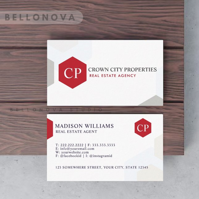 Cartão De Visita Agente Preto Preto Real Imobiliário Personalizado (Custom White Black Red Real Estate Agent Business Card)