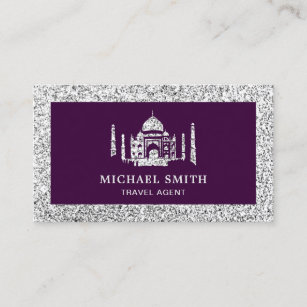 Cartão De Visita Agente Viagem de de Taj Mahal, Glitter Silver Roxo