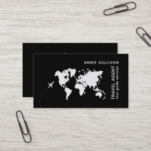 Cartão De Visita Agente viagem. preto com mapa mundial