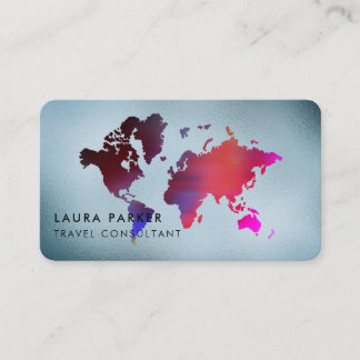 Cartão De Visita Agente viagem Watercolor World Map Turismo Reserva