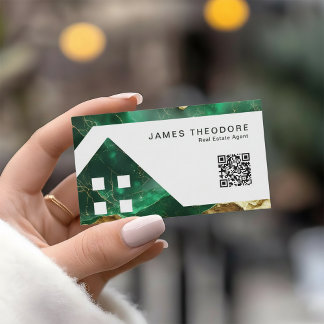 Cartão De Visita Agentes Imobiliários Elegantes Esmeralda Dourada