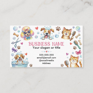 Cartão De Visita Agradáveis Animais de Pet Grooming em Aquarela Per