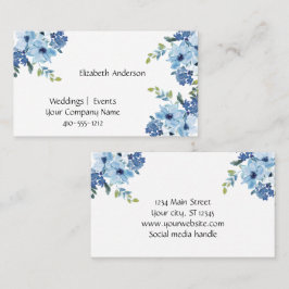 Cartão De Visita Água-forte Floral Azul Feminina Pequena Empresa