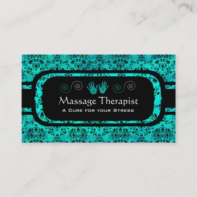 Cartão De Visita Água-marinha & preto (Frente)