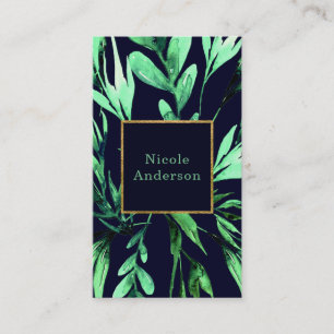 Cartão De Visita Água Verde Aquarela Botânica Glamour Elegante Chic