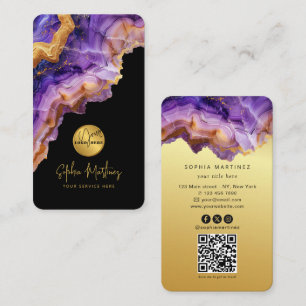 Cartão De Visita Aguamarinha Roxa Aquarela brilho dourado & Logotip