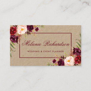 Cartão De Visita Aguarela Borgonha Marsala de Kraft floral