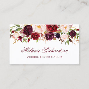 Cartão De Visita Aguarela elegante Borgonha Marsala floral