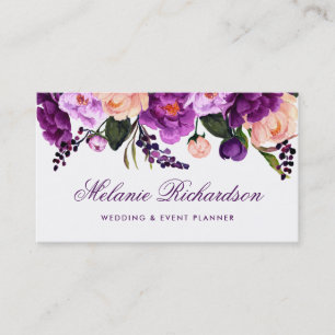 Cartão De Visita Aguarela ultravioleta roxa elegante floral