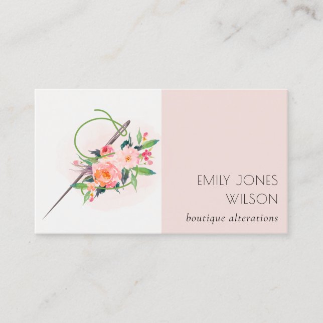 Cartão De Visita Agulha Rosa Esbranquiçada Alcatrão Floral (Frente)