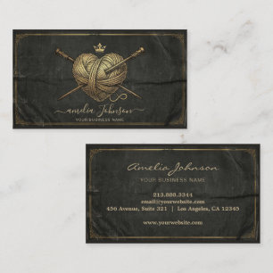 Cartão De Visita Agulhas de Tricô Coração Crochê Handmade vintage