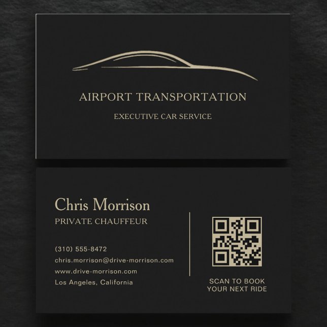 Cartão De Visita Airport Transportation QR Code Black & Gold (Criador carregado)