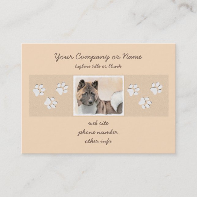 Cartão De Visita Akita Painting - Bela Arte Canina Original (Frente)