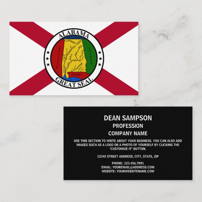 Cartão De Visita Albanês Flag & Seal, Flag do Alabama (Frente/Verso)