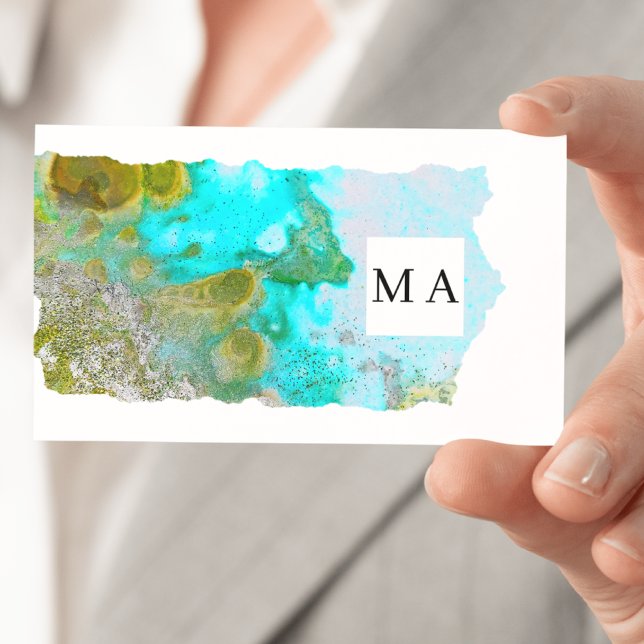 Cartão De Visita Alcohol Ink Glitter Graphic Artist Monogram  (Criador carregado)