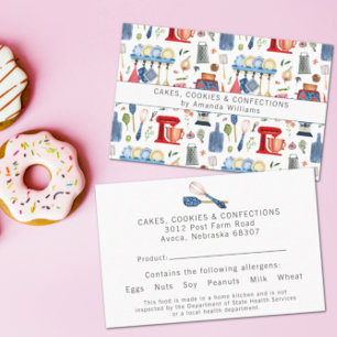 Cartão De Visita Alergênio do Ingrediente da Comida de cozinha domé