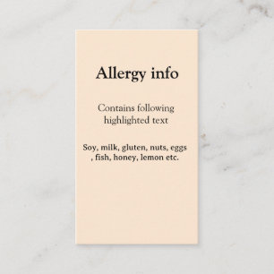 Cartão De Visita alerta de alergia alimentar adicionar nome texto i