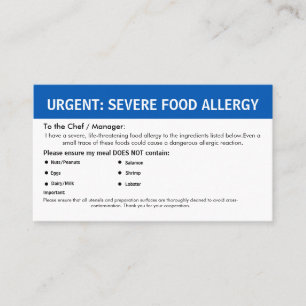 Cartão De Visita Alerta de Alergia Alimentar Múltipla
