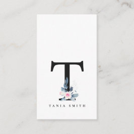 CARTÃO DE VISITA ALFABETES FLORAIS AZUIS SUAVES LOMBAS LETERMINAIS 