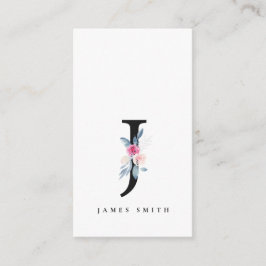 CARTÃO DE VISITA ALFABETES FLORAIS AZUIS SUAVES NOME DA LETRA J