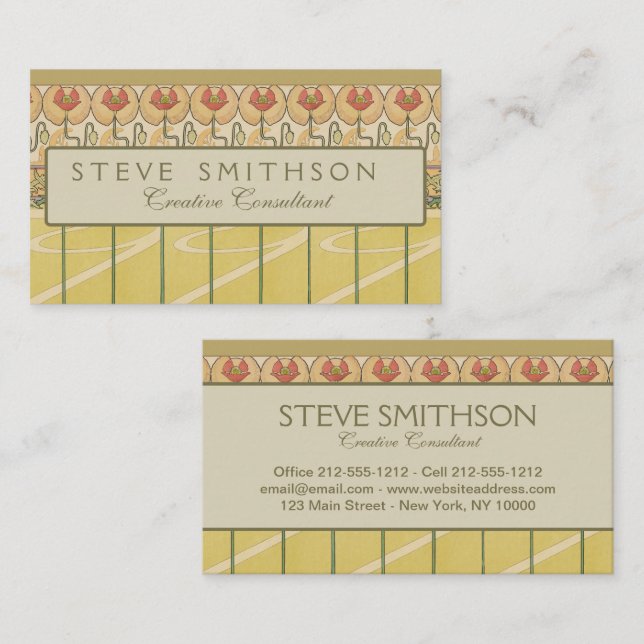 Cartão De Visita Alfonse Mucha Poppies Art Nouveau Floral Wallpaper (Frente/Verso)