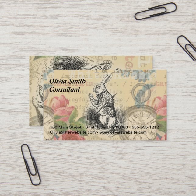 Cartão De Visita Alice no Coelho Branco na Arte Maravilha (Frente/Verso In Situ)