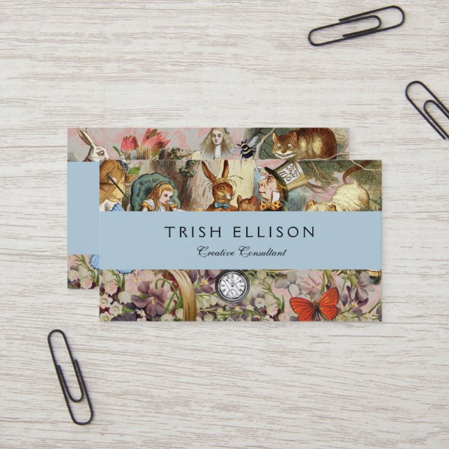 Cartão De Visita Alice no País das Maravilhas da Arte do Tea Party (Frente/Verso In Situ)