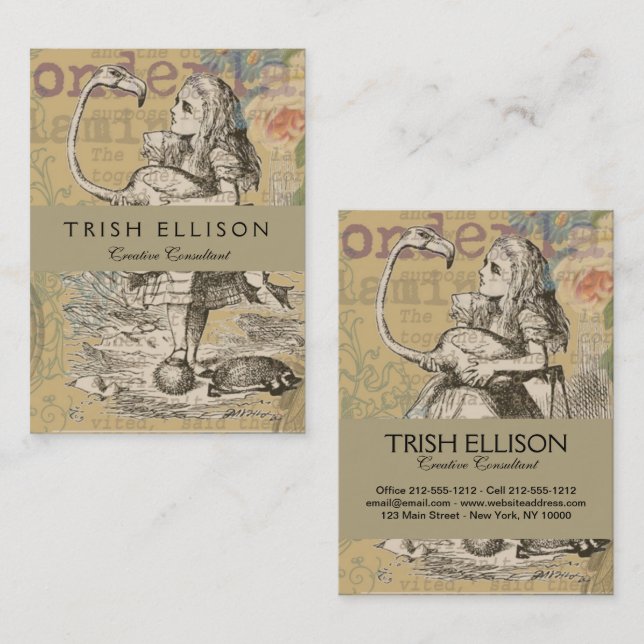 Cartão De Visita Alice no País das Maravilhas Flamingo Classic (Frente/Verso)