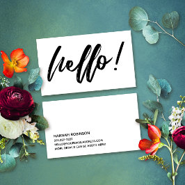 Cartão De Visita Alô Mínimo em Script de Escrita Manual Preto em Br