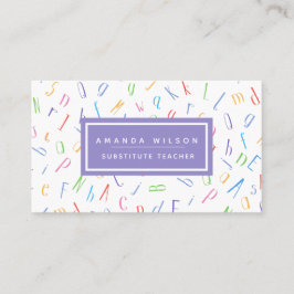 Cartão De Visita Alphabet Pattern Purple Substituple Teacher/ Tutor