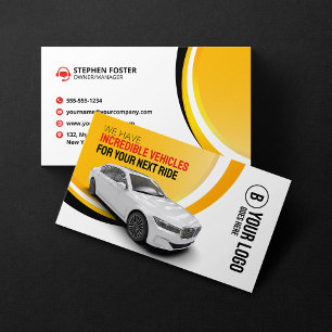 Cartão De Visita Aluguel de Carros Amarelo Profissional Automóvel
