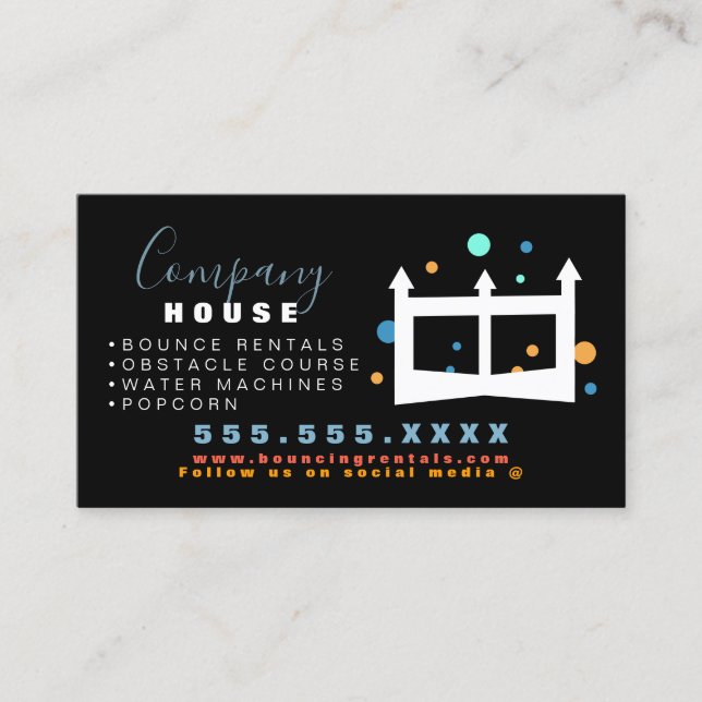 Cartão De Visita Aluguel do partido Bunt House Jump House (Frente)