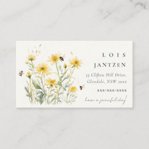 Cartão De Visita Amarelo-Amarelo-selvagem Abelhas Aquarelas Selvage