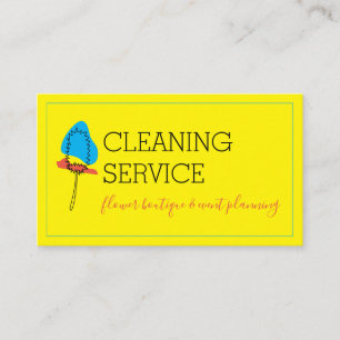 Cartão De Visita Amarelo Azul Minimalista Limpeza Mop Prático Limpo