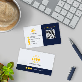 Cartão De Visita Amarelo Azul Profissional adiciona seu Código QR d