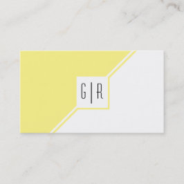 Cartão De Visita Amarelo claro e branco monograma geométrico modern