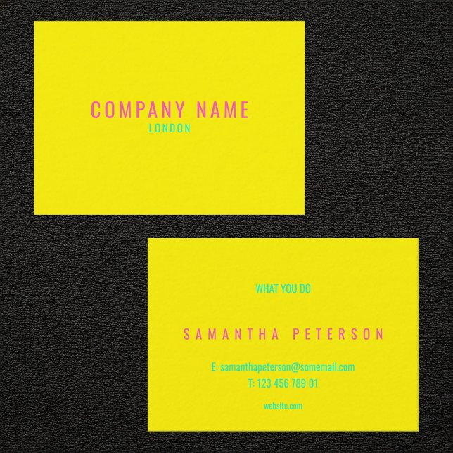 Cartão De Visita Amarelo claro e rosa (Bright neon yellow and pink business card.)