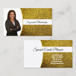 Cartão De Visita Amarelo Dourado Brilho Falso Foto Profissional