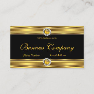 Cartão De Visita Amarelo Dourado Preto Jóia Diamante Elegante Chiqu