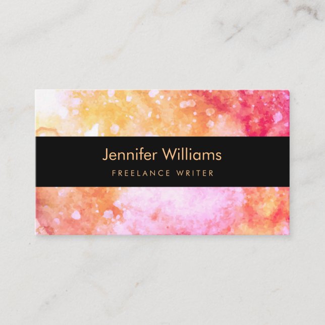 Cartão de visita amarelo e cor-de-rosa da aguarela (Frente)